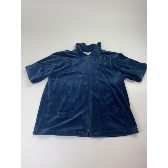 BECHAMEL SOLID BLUE. COLLARED ZIP FRONT LONG SLEEVE VELOUR JACKET SZ L - Picture 1 of 8